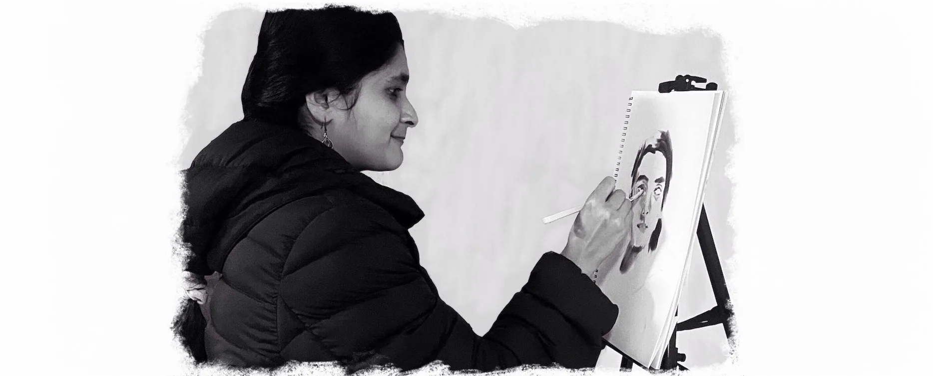 Artist Niv Bhaskhar painting with pan pastels